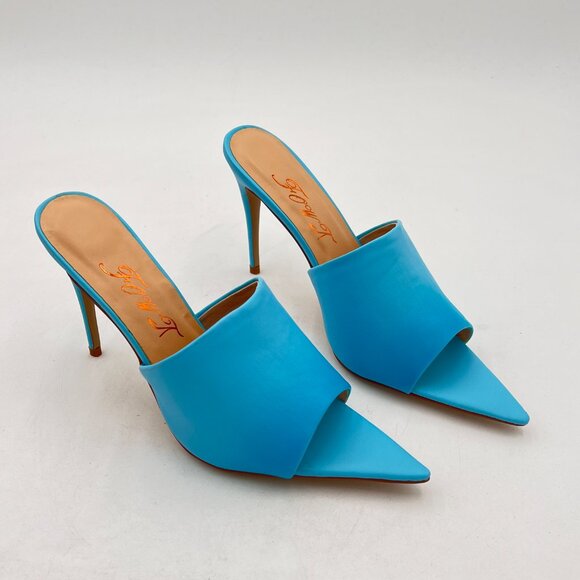 FOWT Blue Pointed Toe Mules Slide Sandals Stylish Thin High Heel Elegant Shoes - Picture 1 of 7